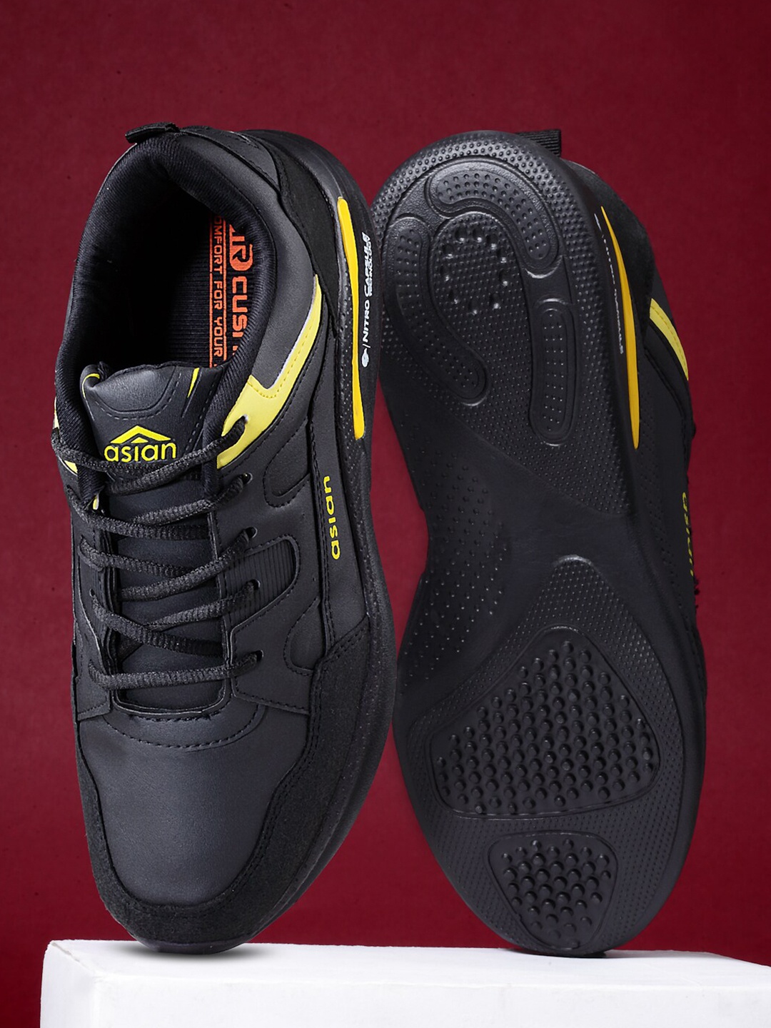 

ASIAN Men Black Mesh Running Non-Marking Shoes