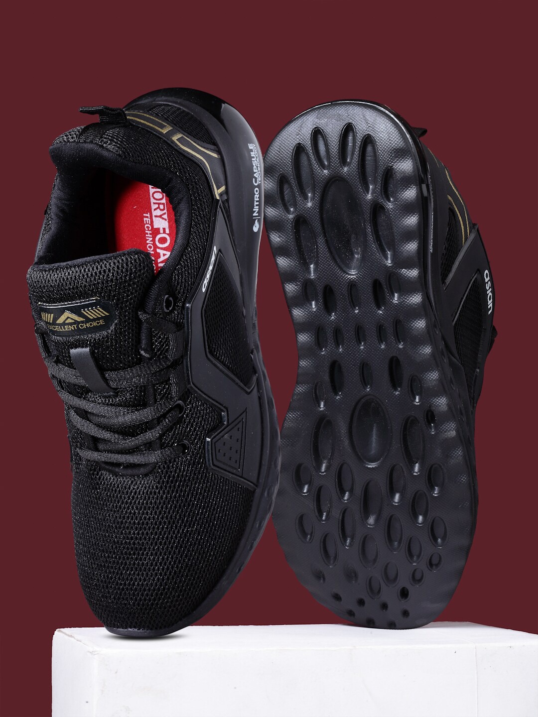 

ASIAN Men Black Mesh Running Non-Marking Shoes