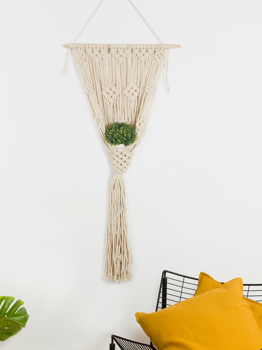 

Bigsmall Beige Macrame Wall Hanging With Plant Holder