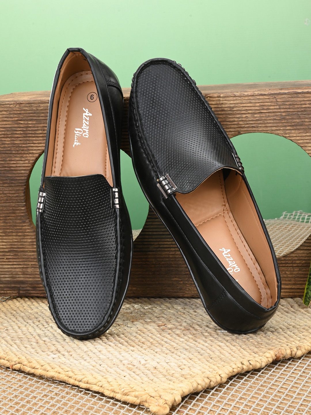 

Azzaro Black Men Black Textured Loafers