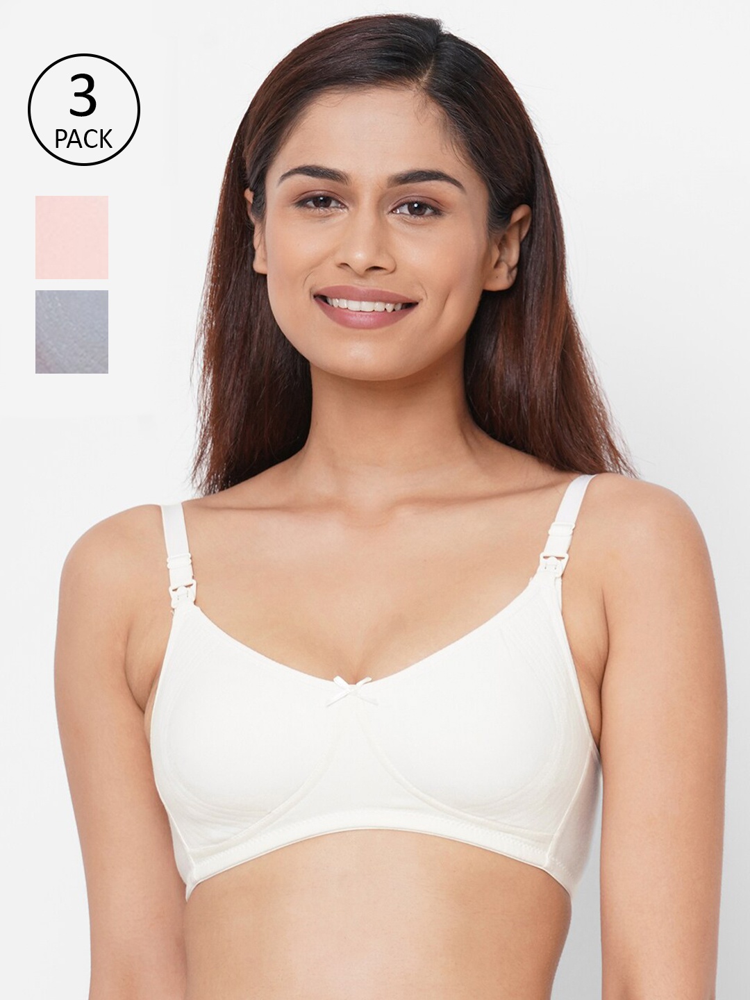 

Inner Sense Pack Of 3 White & Pink Maternity Bra