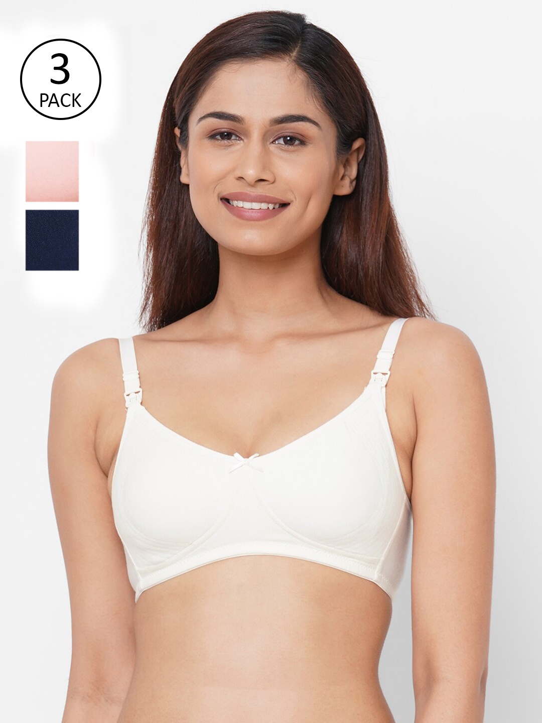 

Inner Sense Pack of 3 Antimicrobial Soft Feeding Maternity Bra, Navy blue