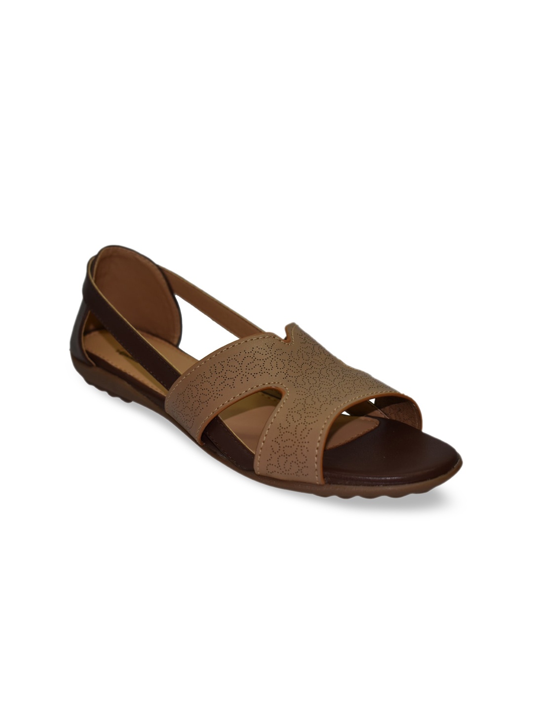 

Ajanta Women Beige & Brown Open Toe Flats with Laser Cuts