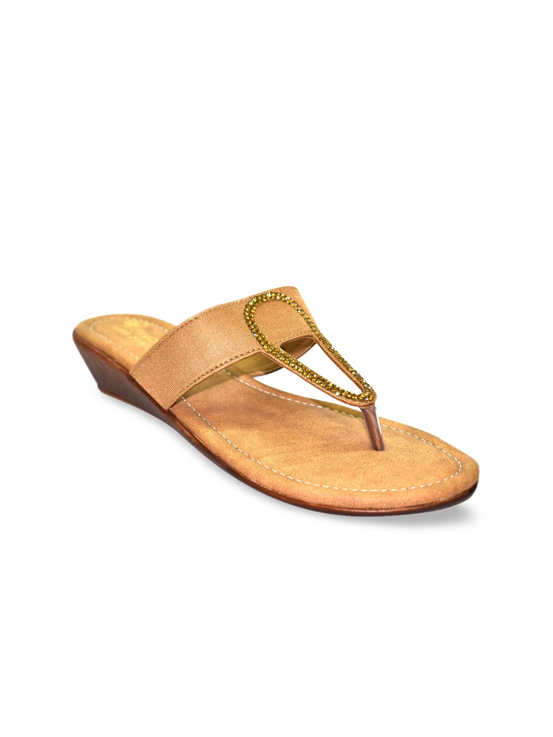 

Ajanta Women Beige & Gold-Toned Embellished Comfort Heels