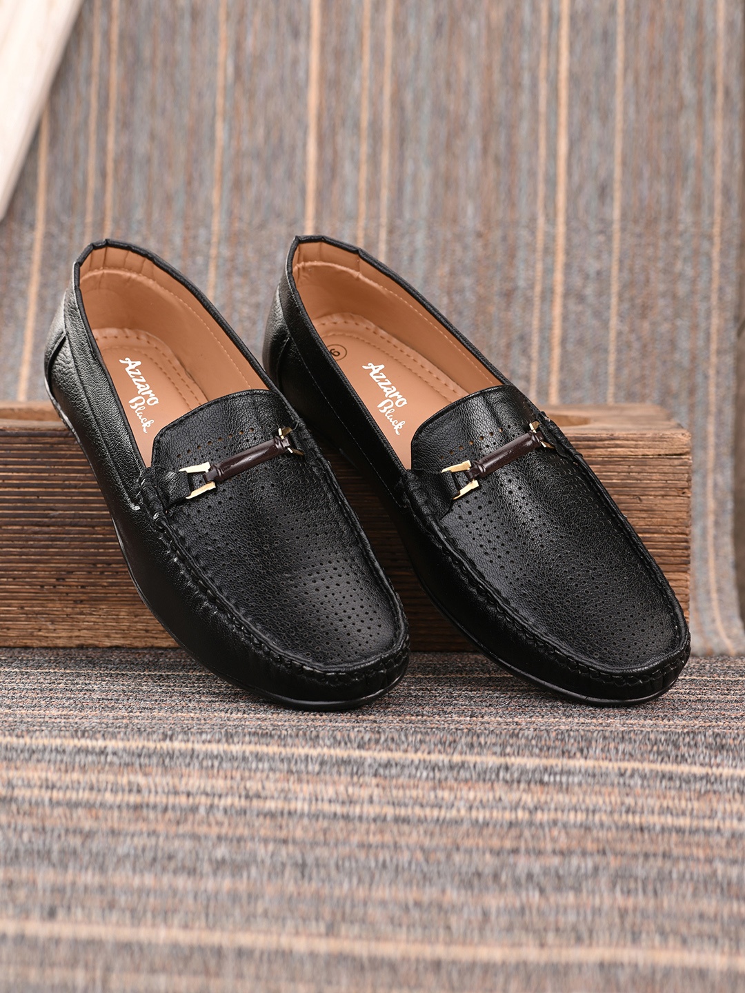 

Azzaro Black Men Black Perforations Loafers