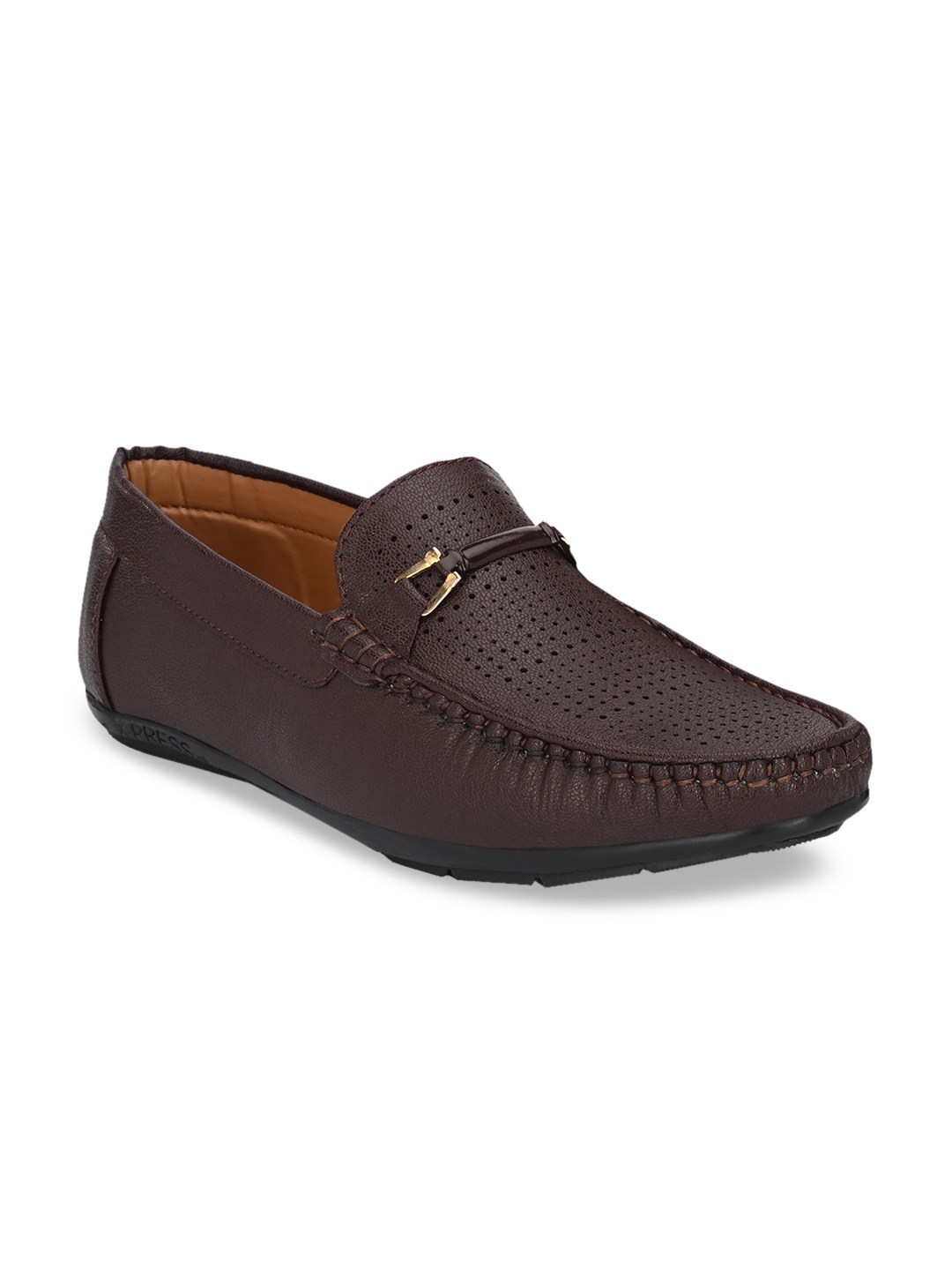 

Azzaro Black Men Brown Perforations Loafers