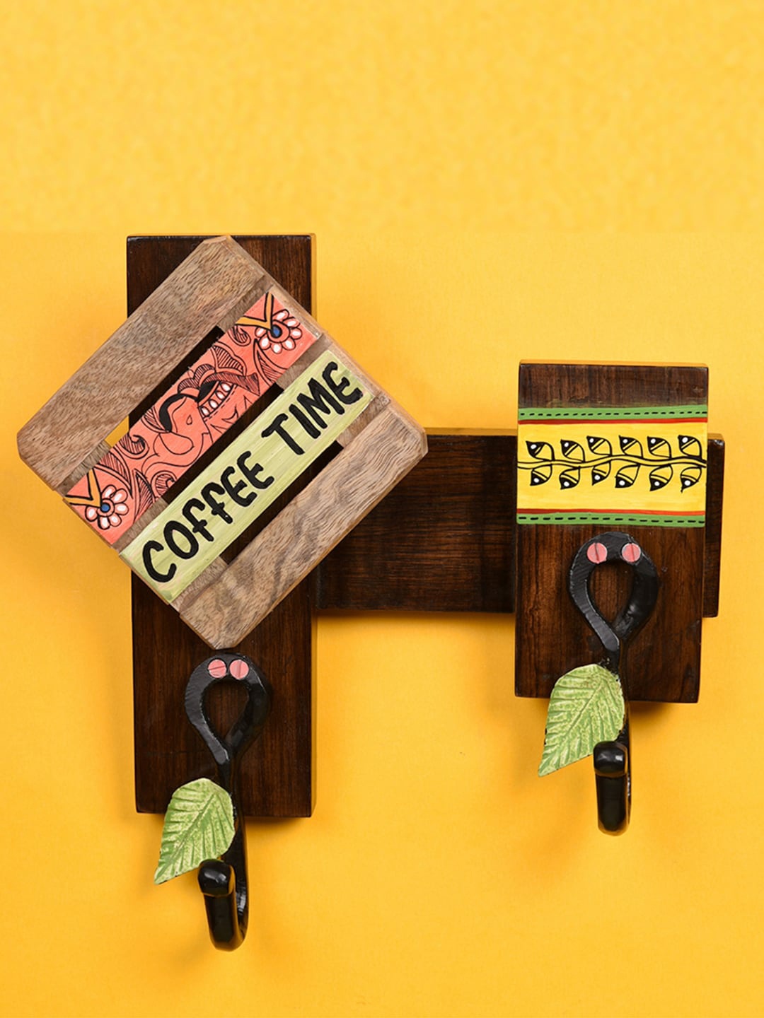 

AAKRITI ART CREATIONS Brown Handcrafted Coffee Time Key Holder With 2 Hooks
