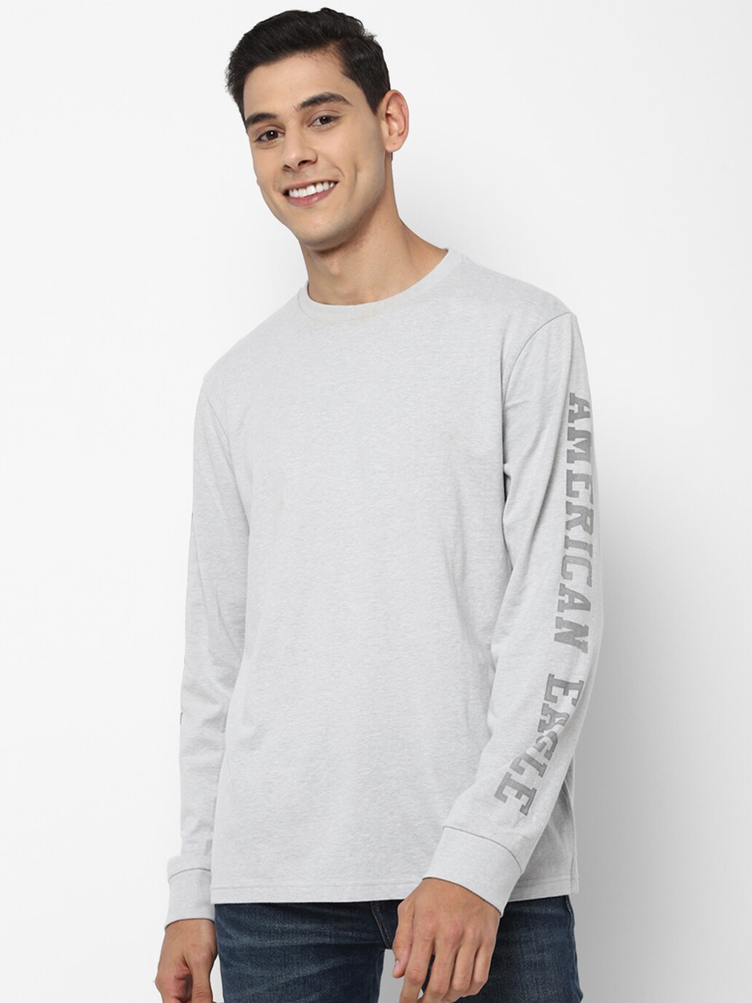 

AMERICAN EAGLE OUTFITTERS Men Grey Round Neck T-shirt