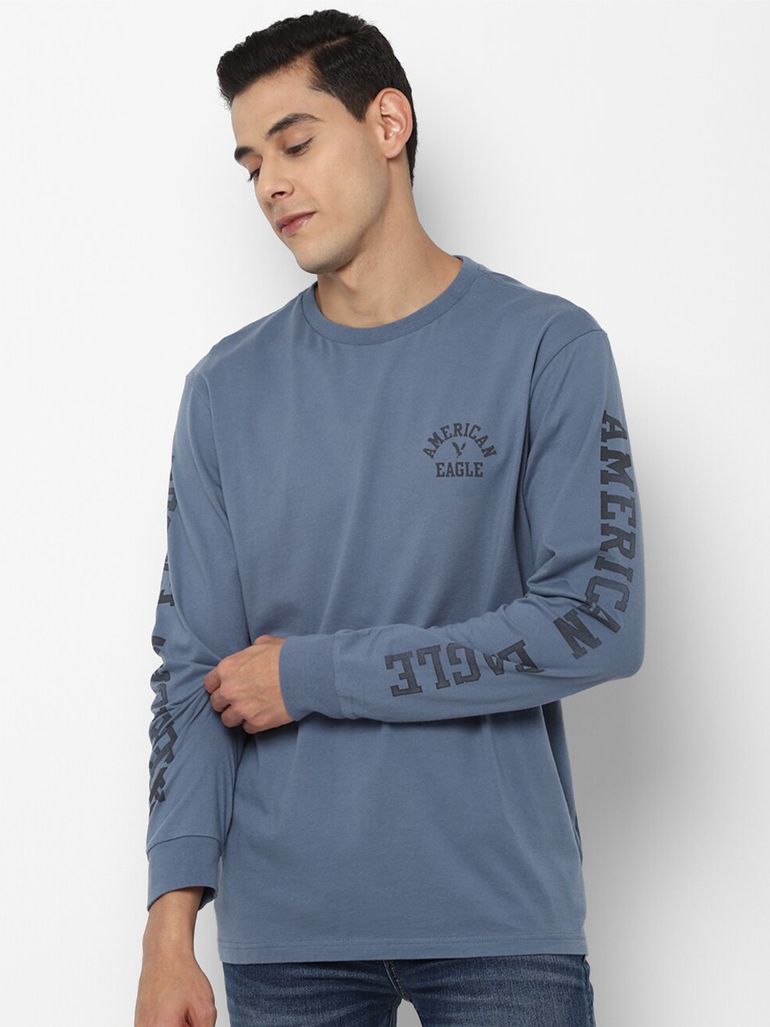 

AMERICAN EAGLE OUTFITTERS Men Blue Printed Full Sleeves T-shirt