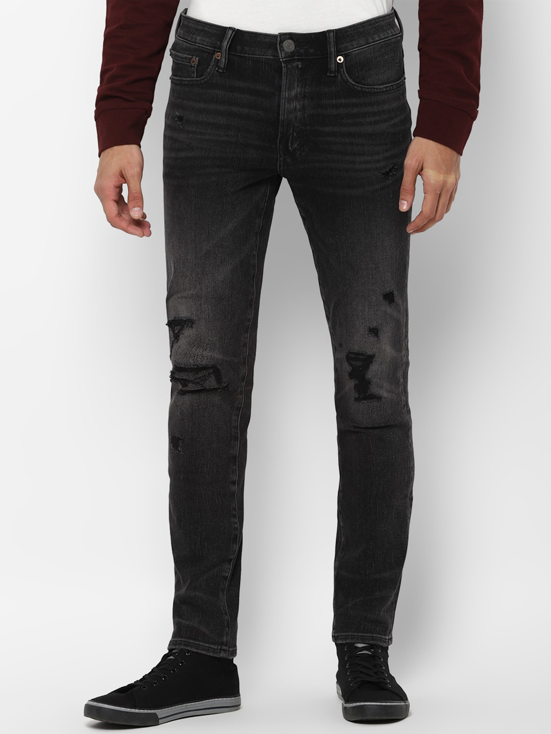 

AMERICAN EAGLE OUTFITTERS Men Black Slim Fit Mildly Distressed Light Fade Stretchable Jeans
