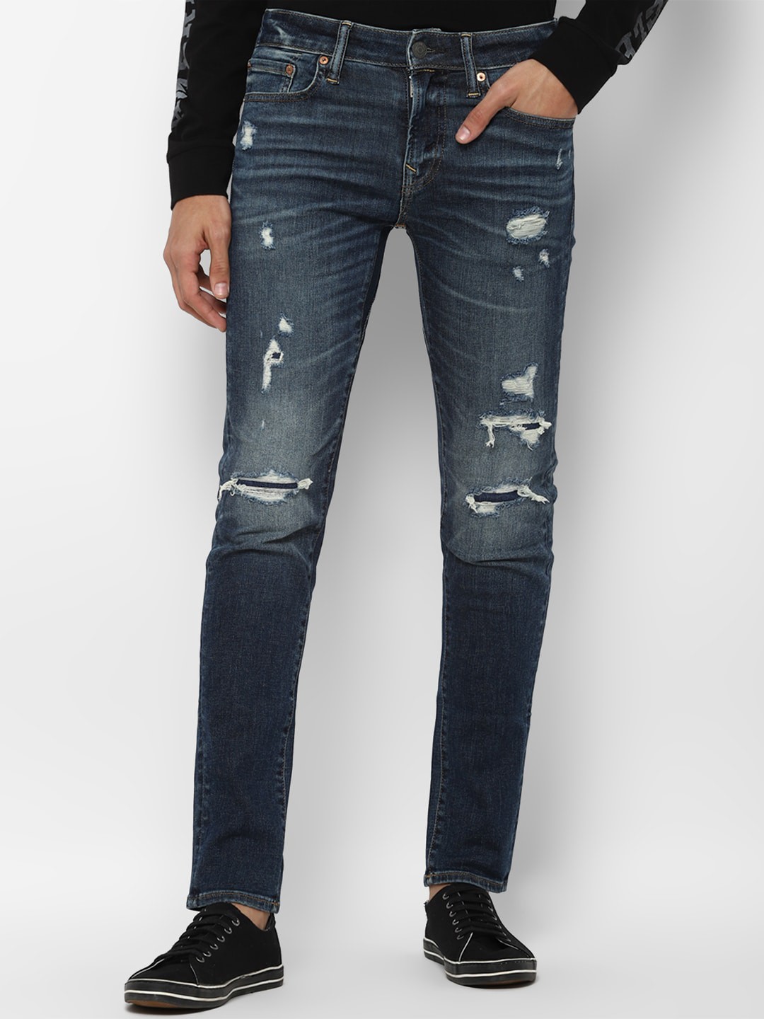 

AMERICAN EAGLE OUTFITTERS Men Navy Blue Skinny Fit Mildly Distressed Light Fade Stretchable Jeans