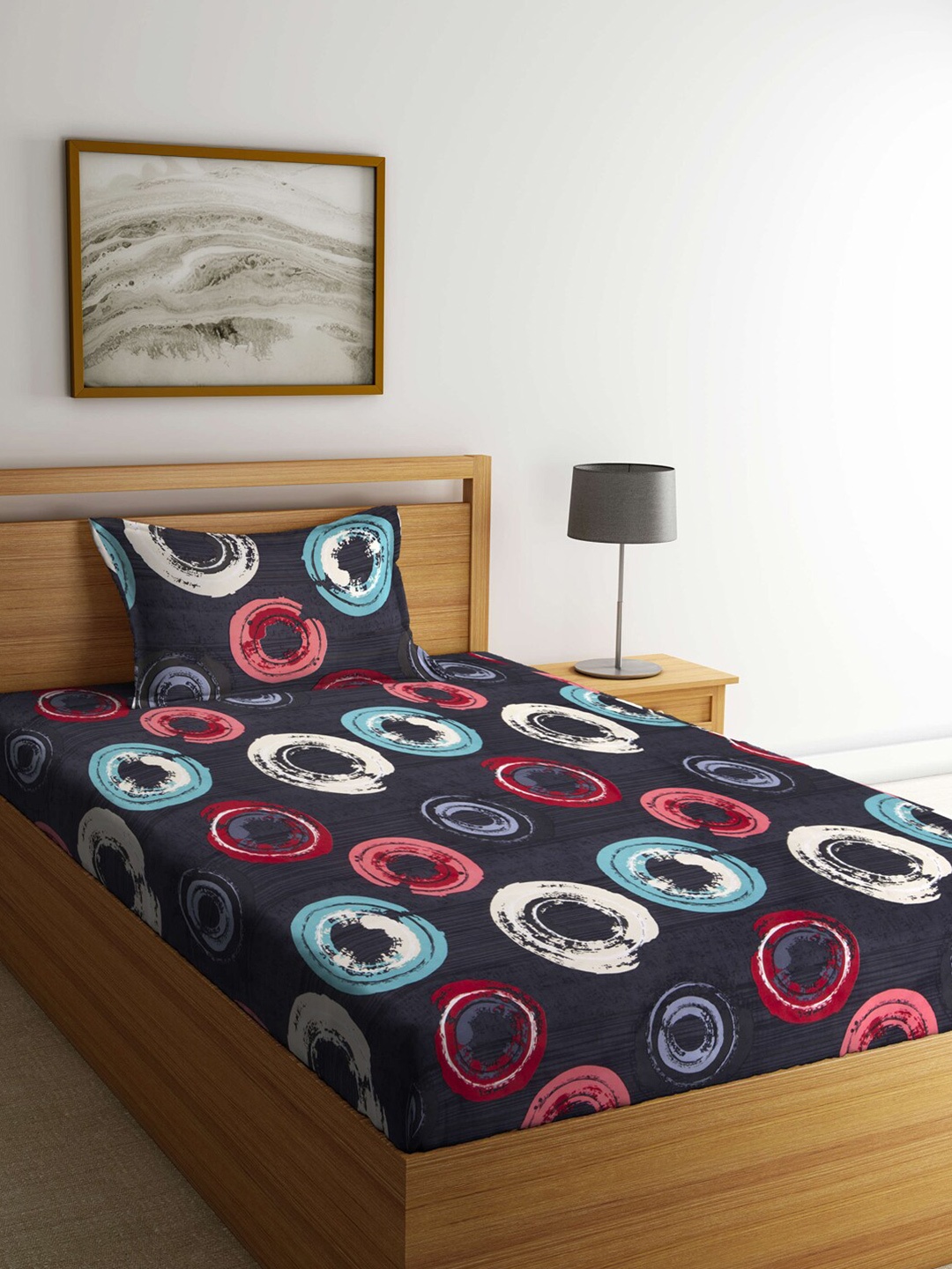 

Arrabi Multicoloured Geometric 300 TC Single Bedsheet with 1 Pillow Covers, Multi