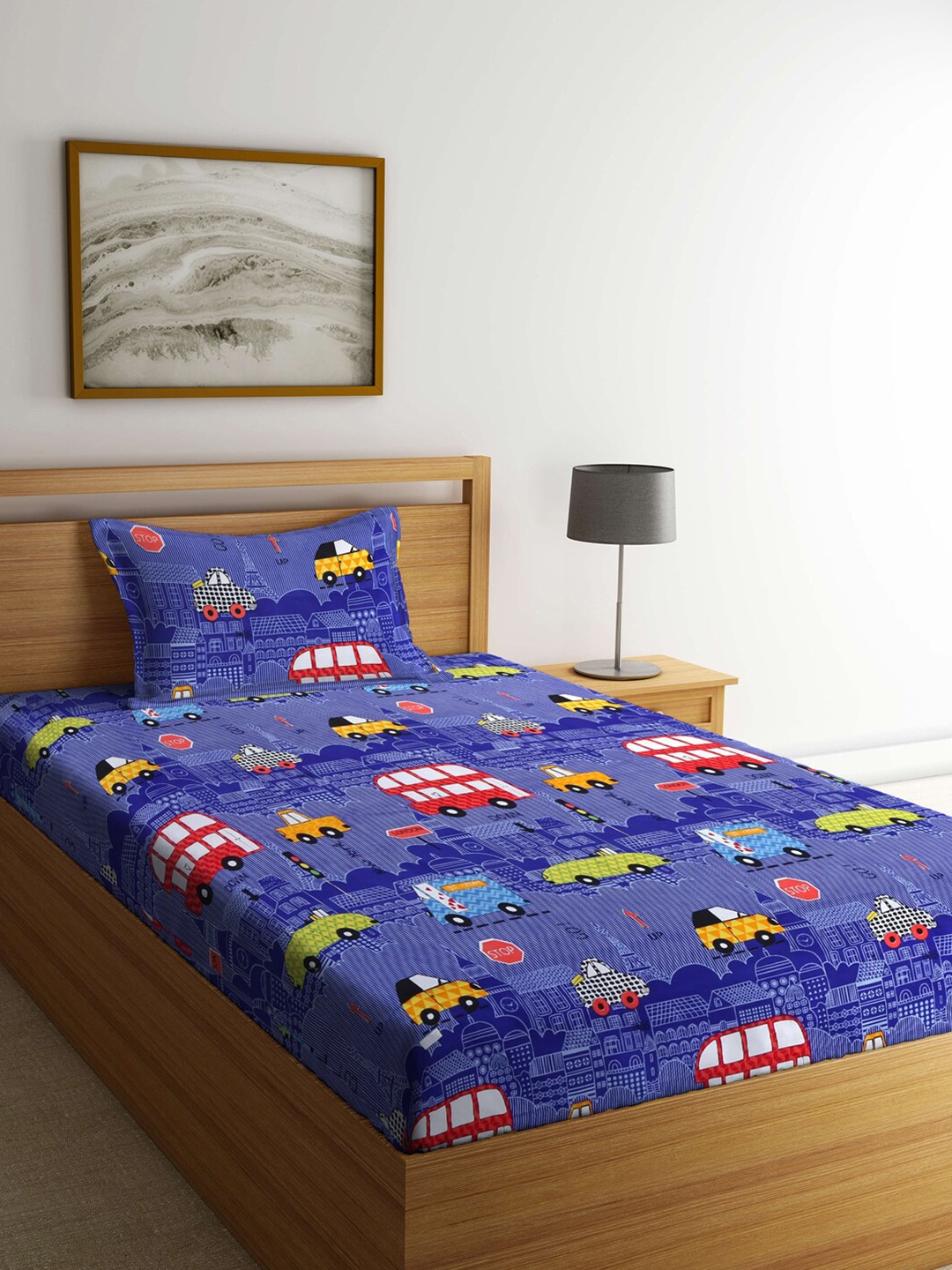 

Arrabi Multicoloured Graphic 300 TC Single Bedsheet with 1 Pillow Covers, Multi