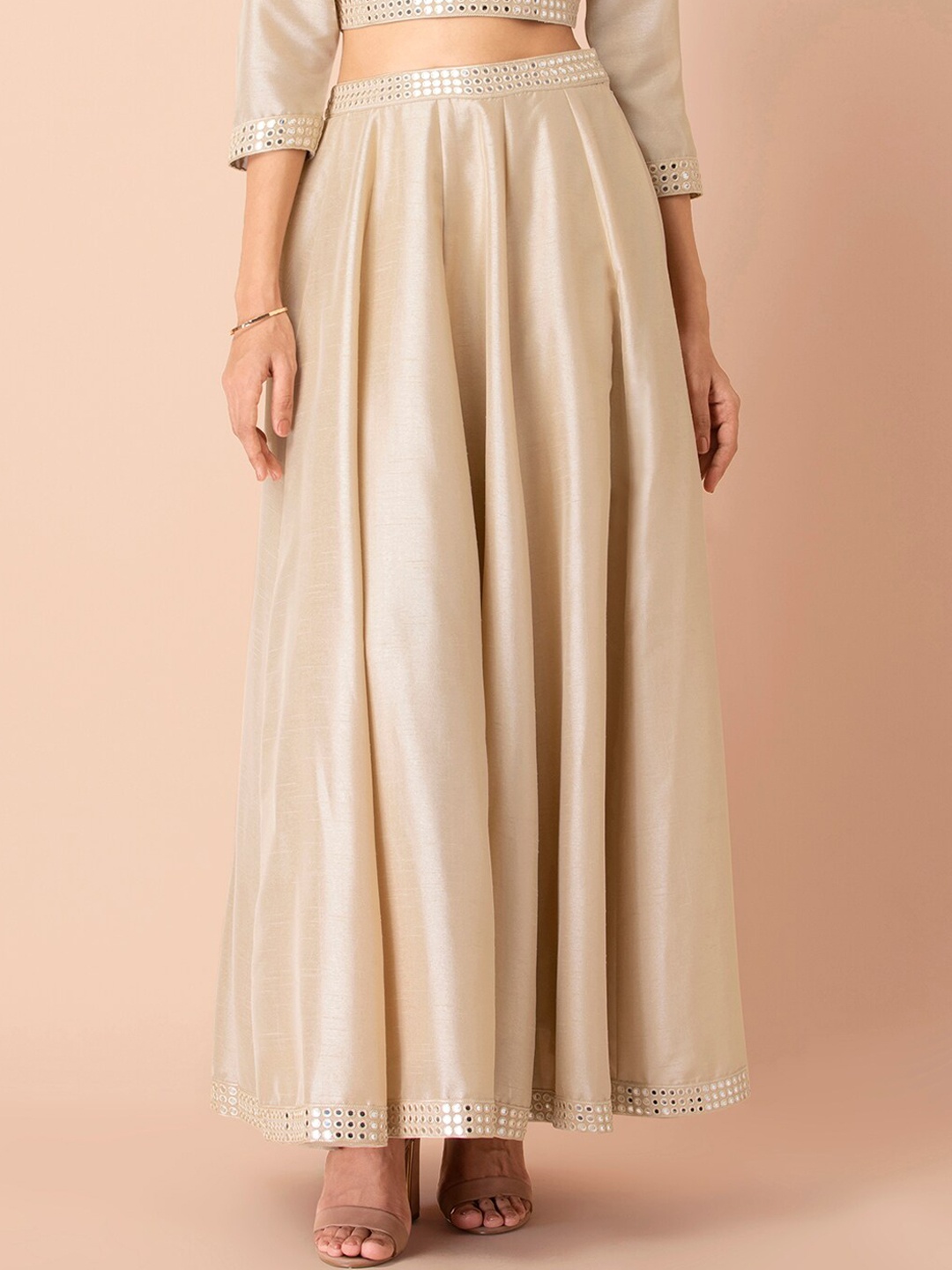 

INDYA Beige Mirror Belt Maxi Skirt