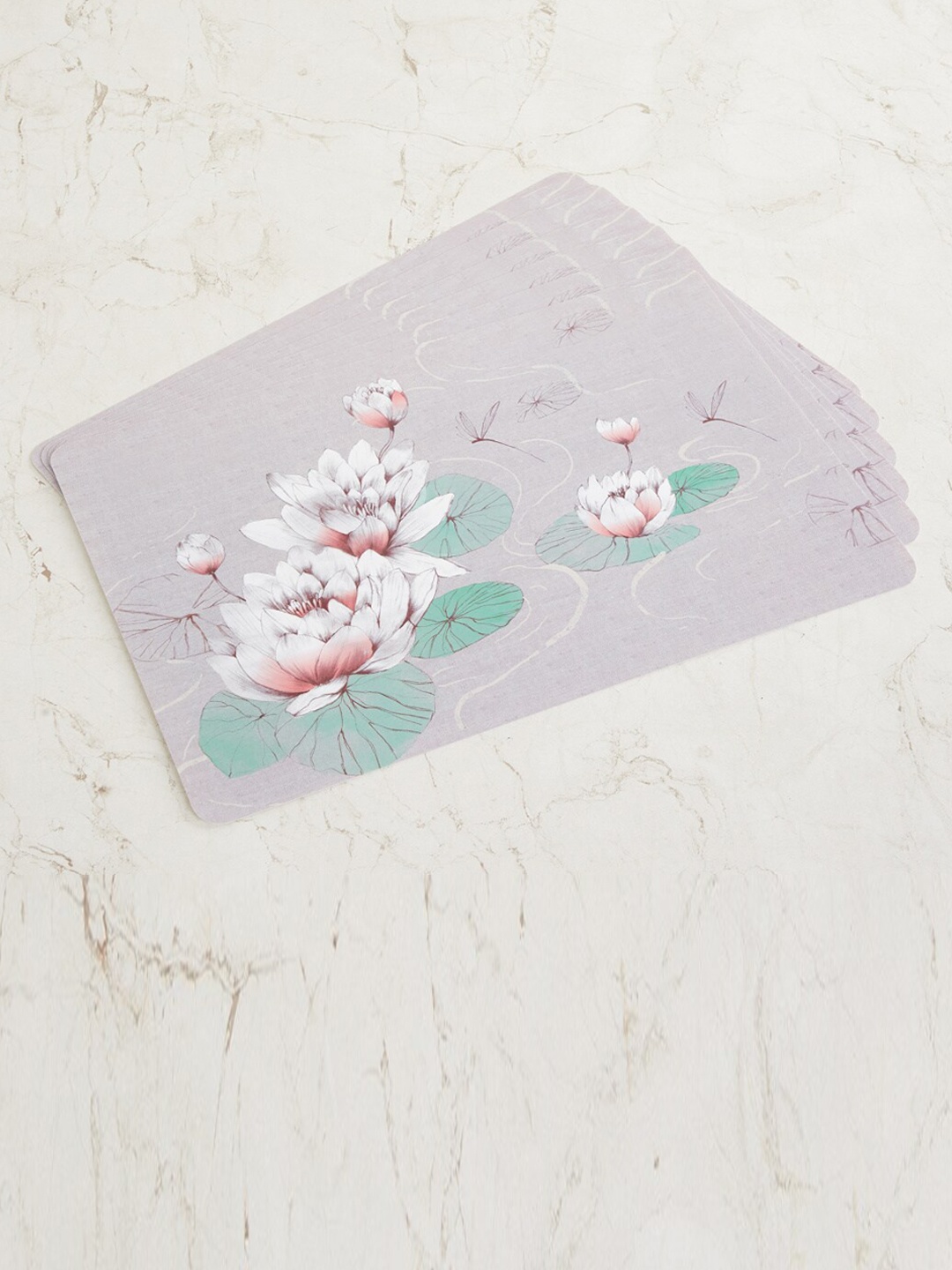 

Home Centre Set Of 6 Grey & White Floral Printed Table Placemats