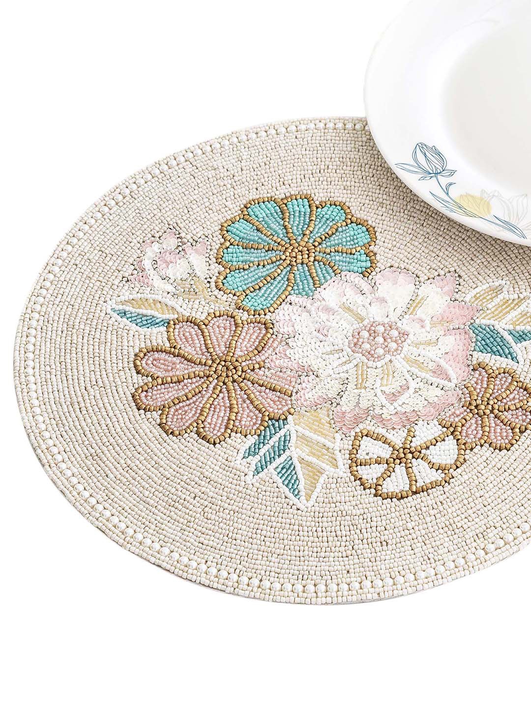 

Home Centre Multicolour Beaded Table Placemat, Beige