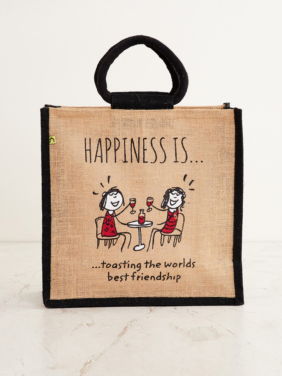 

Home Centre Beige Printed Medium Jute Lunch Bag
