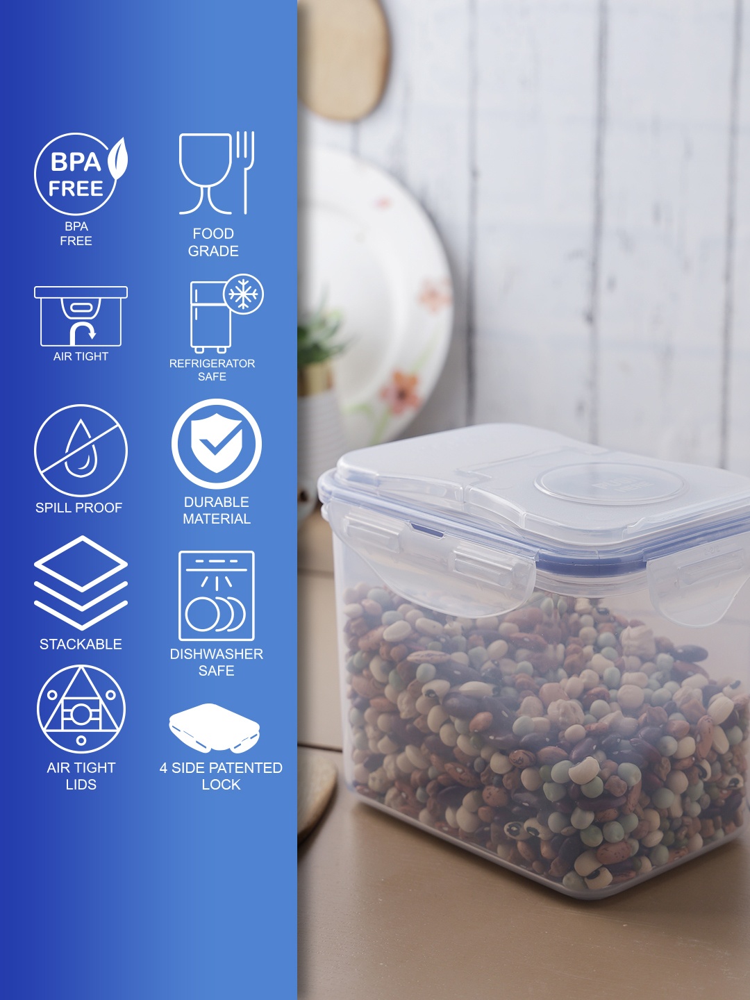 

Lock & Lock Transparent Plastic Airtight Food Storage Container With Leakproof Flip Lid