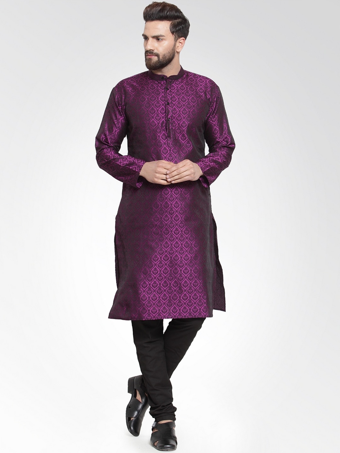 

Jompers Men Purple Ethnic Motifs Regular Kurta with Churidar