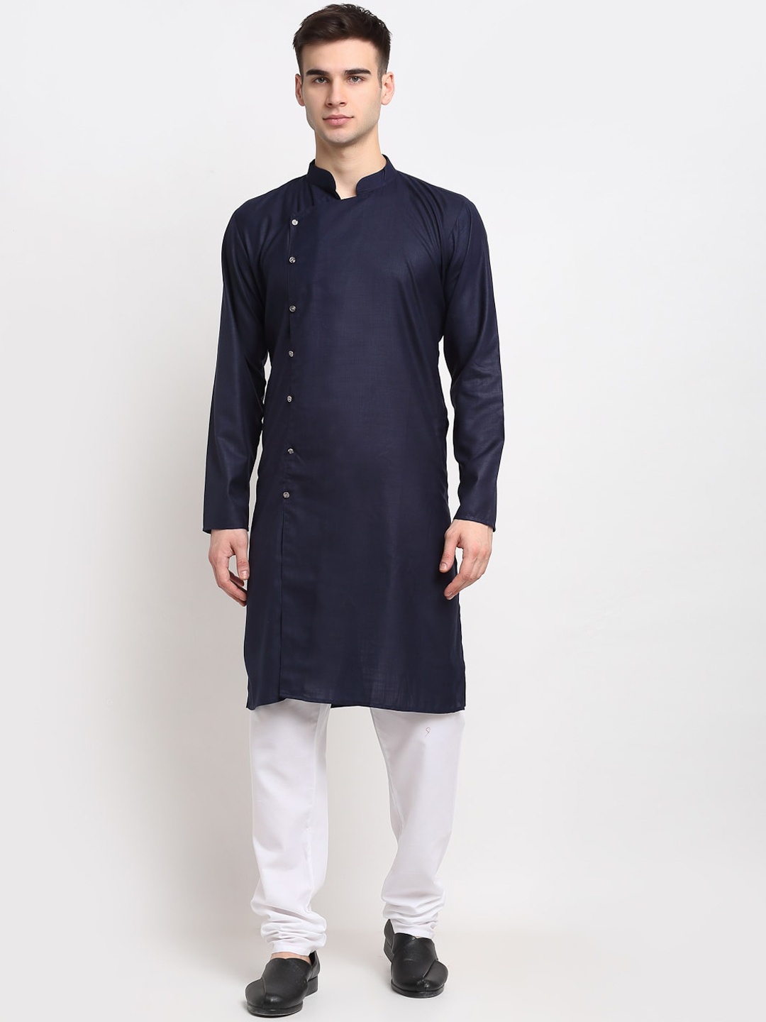 

Jompers Men Navy Blue Angrakha Kurta with Pyjamas