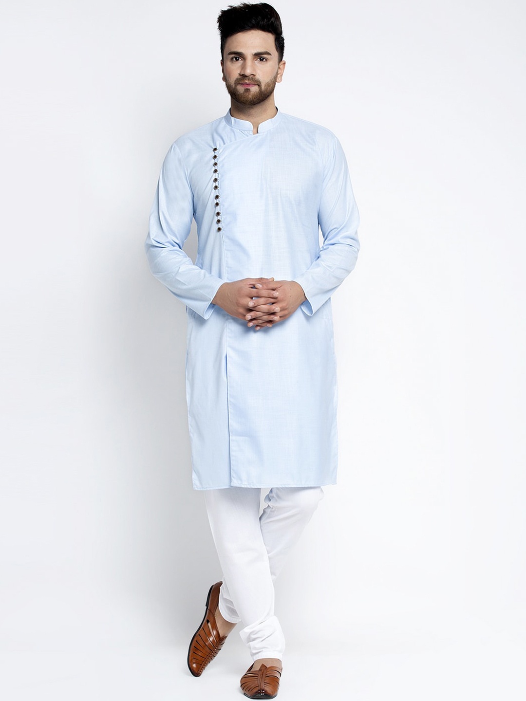

Jompers Men Blue Angrakha Kurta with Churidar