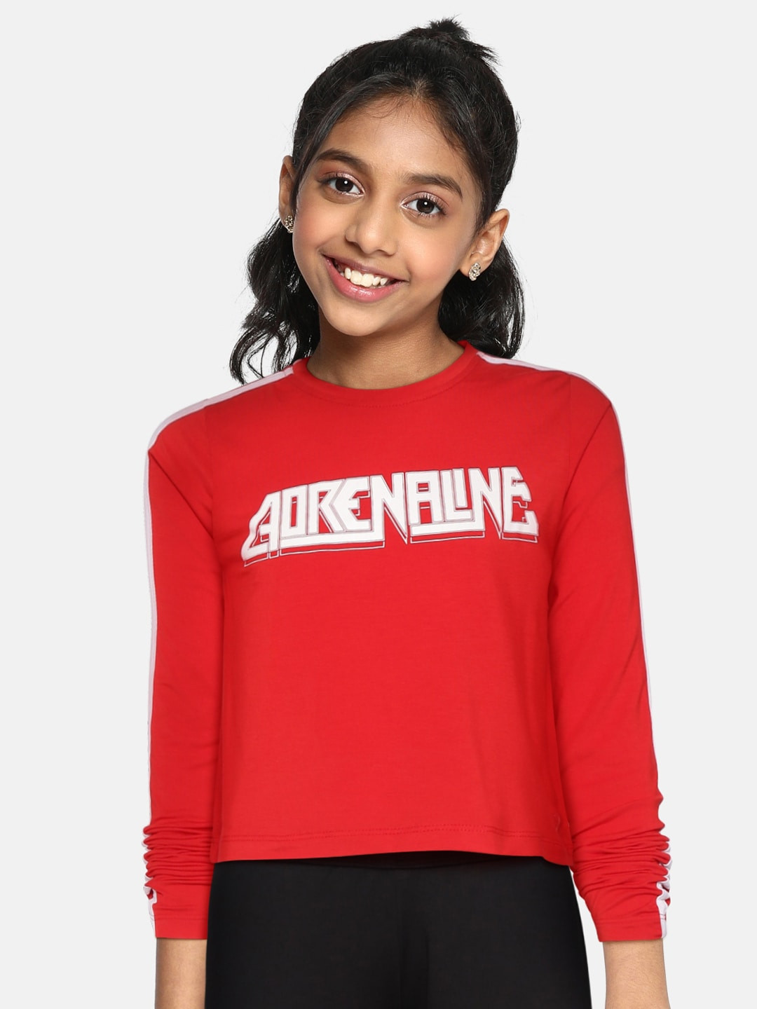 

HRX by Hrithik Roshan U-17 Lifestyle Girls High Risk Red Bio-Wash Typography T-Shirt