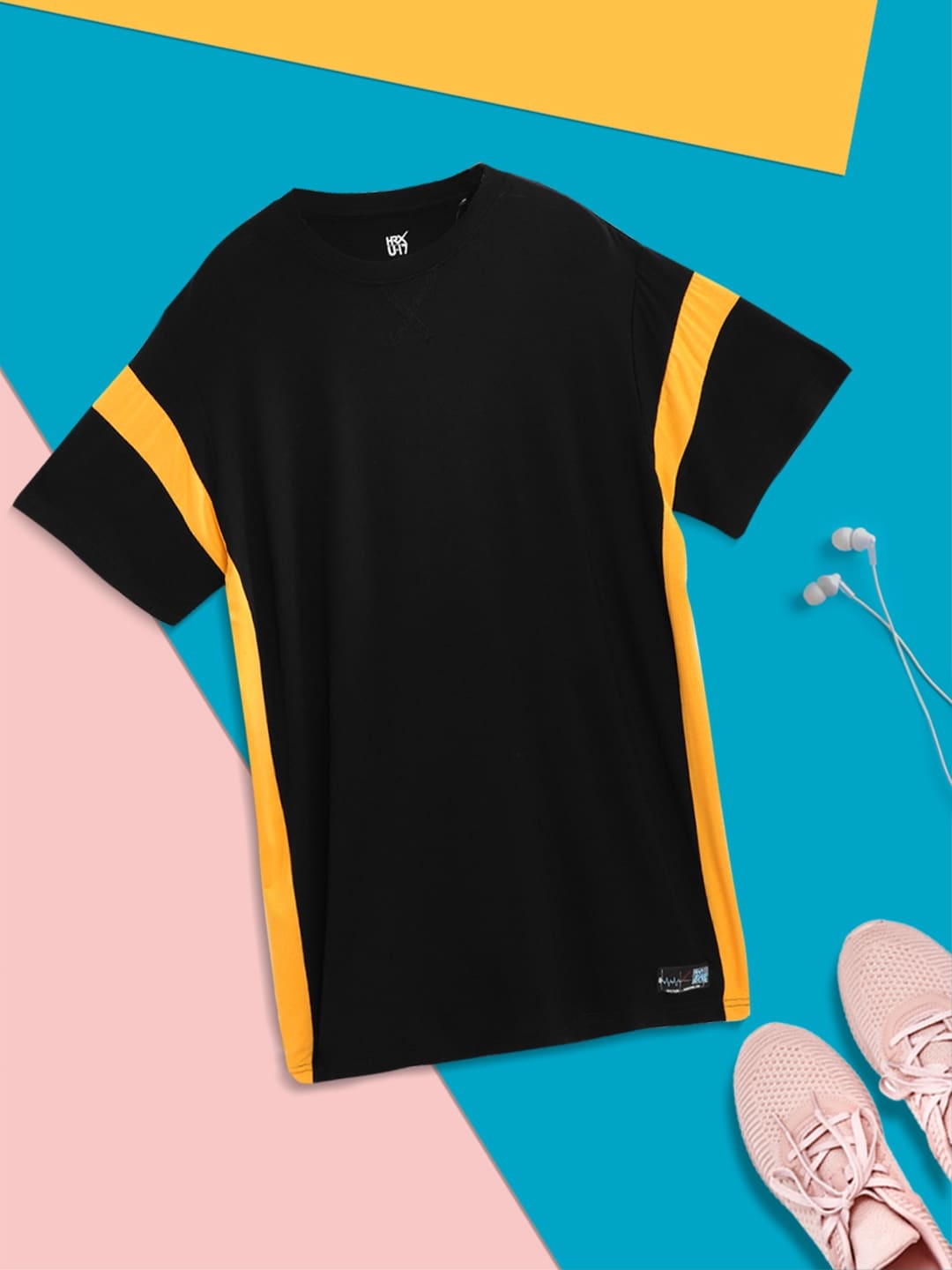 

HRX by Hrithik Roshan U-17 Lifestyle Girls Jet Black Bio-Wash Colourblock T-shirt