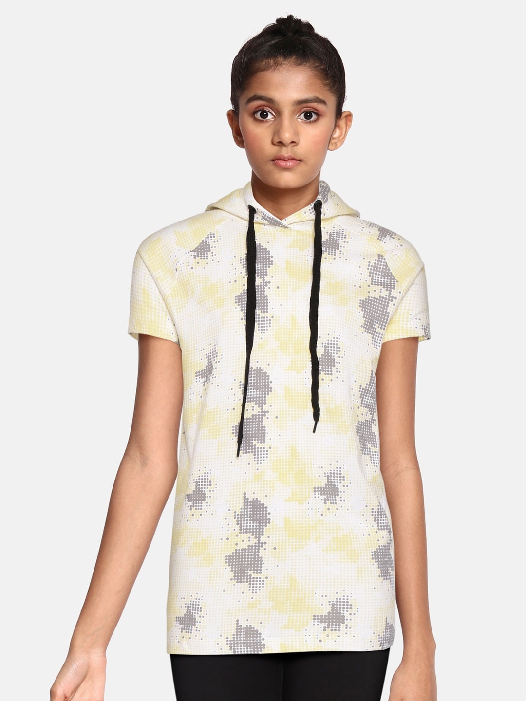 

HRX by Hrithik Roshan U-17 Lifestyle Girls Lemon Drop Bio-Wash AOP T-shirts, Yellow