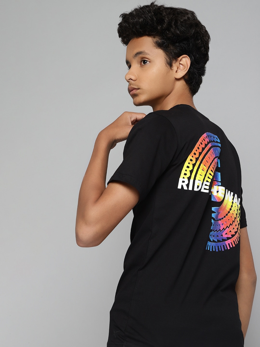 

HRX By Hrithik Roshan U-17 Lifestyle Boys Jet Black Bio-Wash Typography Tshirts