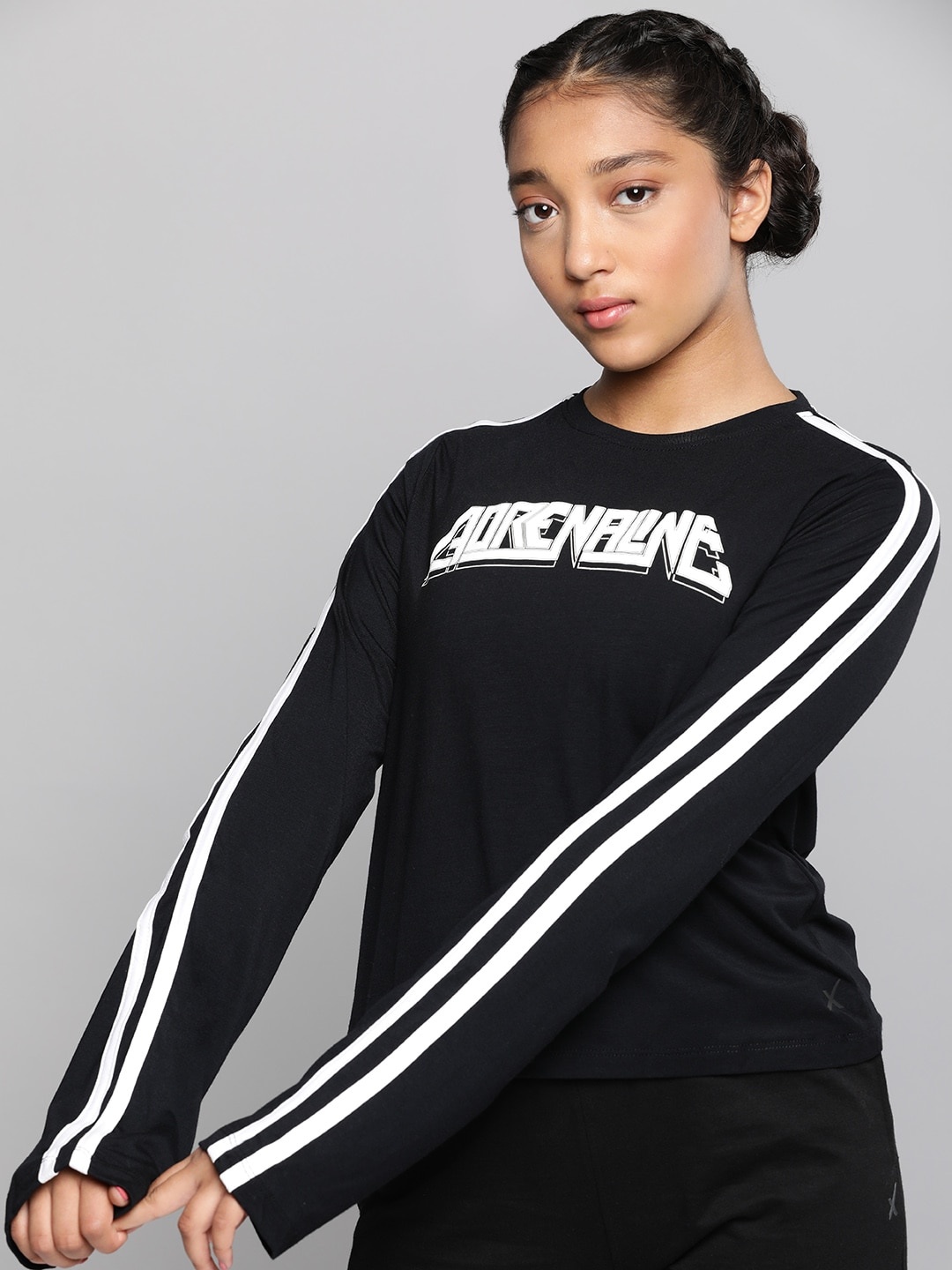 

HRX By Hrithik Roshan U-17 Lifestyle Girls Jet Black Bio-Wash Typography T-shirt