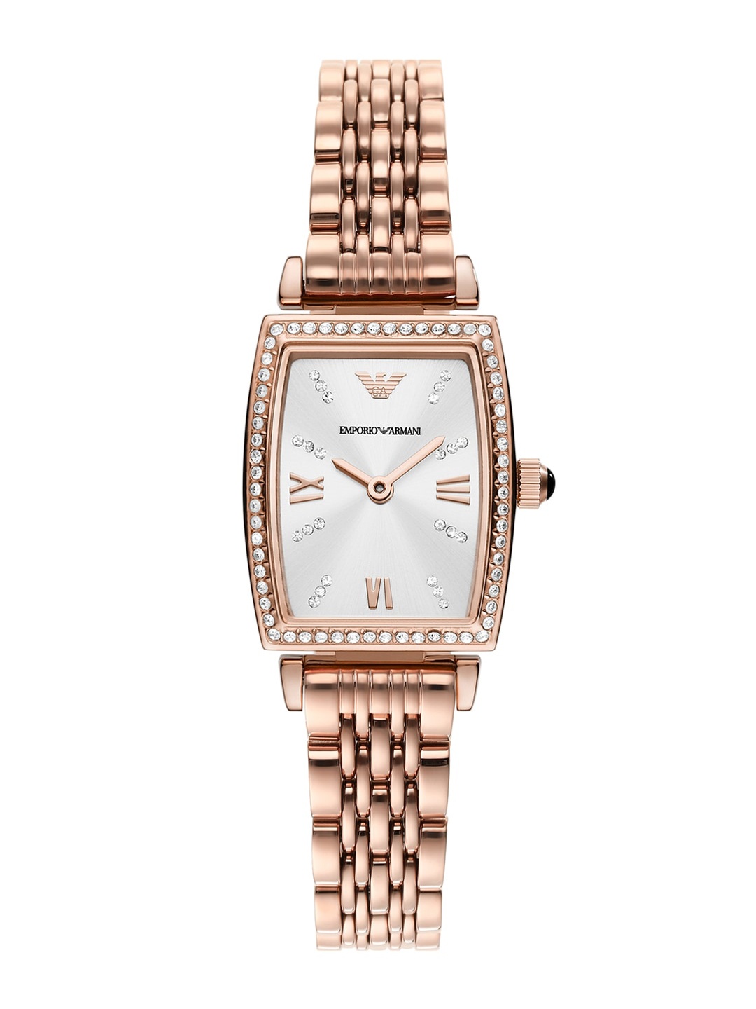 

Emporio Armani Rose Gold-Toned & White Embellished Dial & Bracelet Strap Analogue Watch