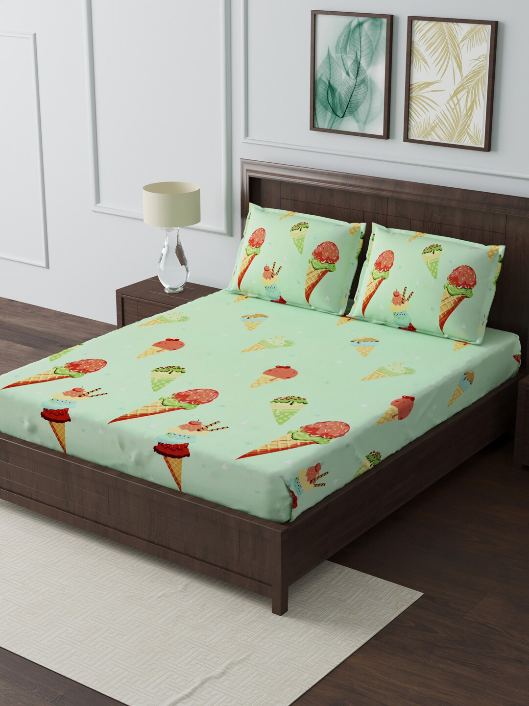 

Gulaab Jaipur Green & Brown Cartoon Characters 210 TC Queen Bedsheet with 2 Pillow Covers