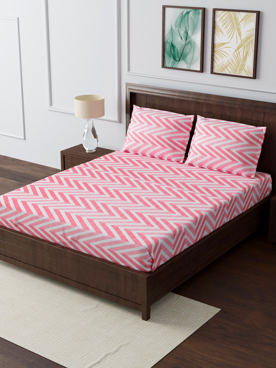 

Gulaab Jaipur Pink & White Geometric 210 TC Queen Bedsheet with 2 Pillow Covers