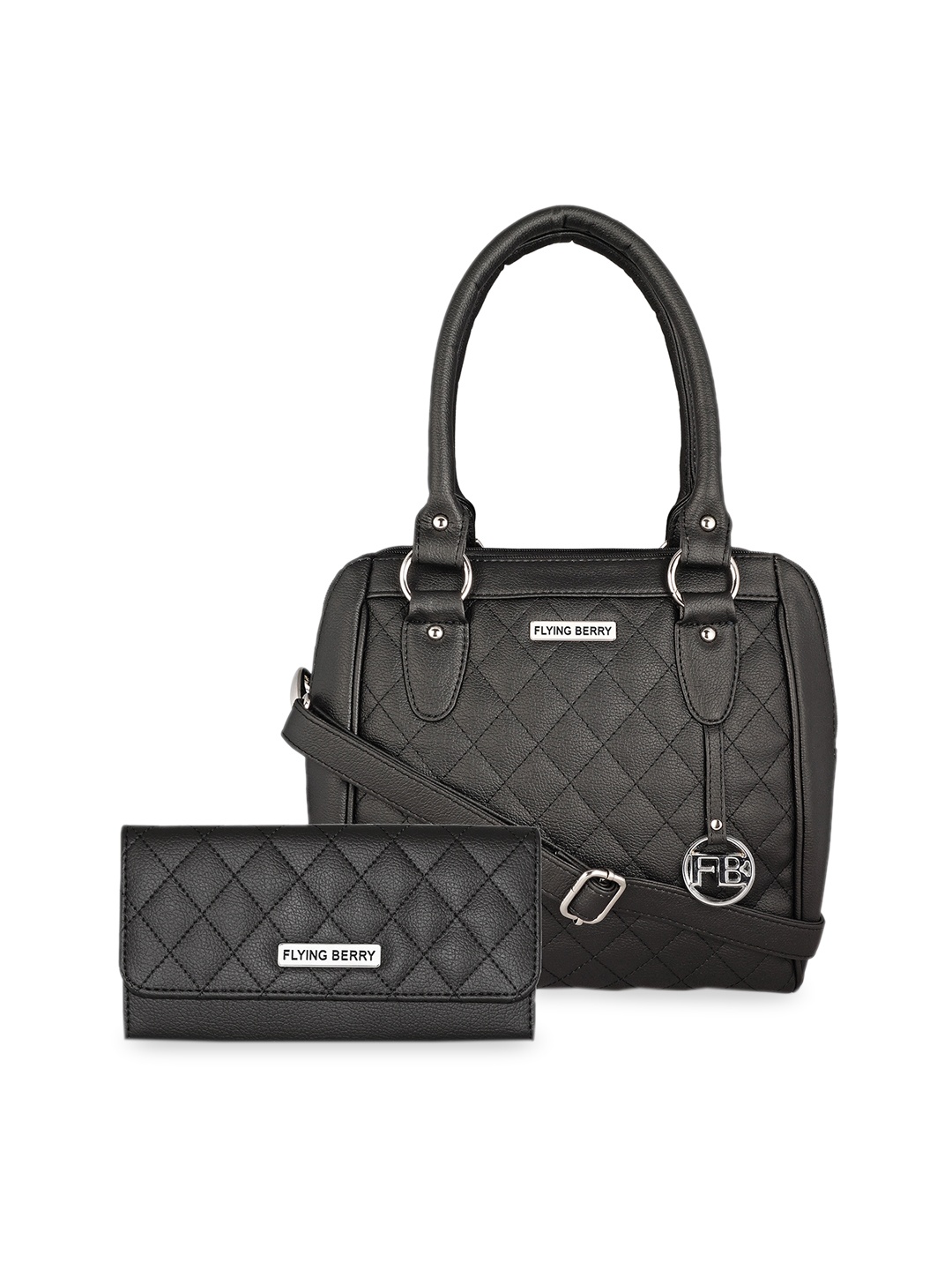 

FLYING BERRY Women Black Textured PU Structured Handheld Bag Combo