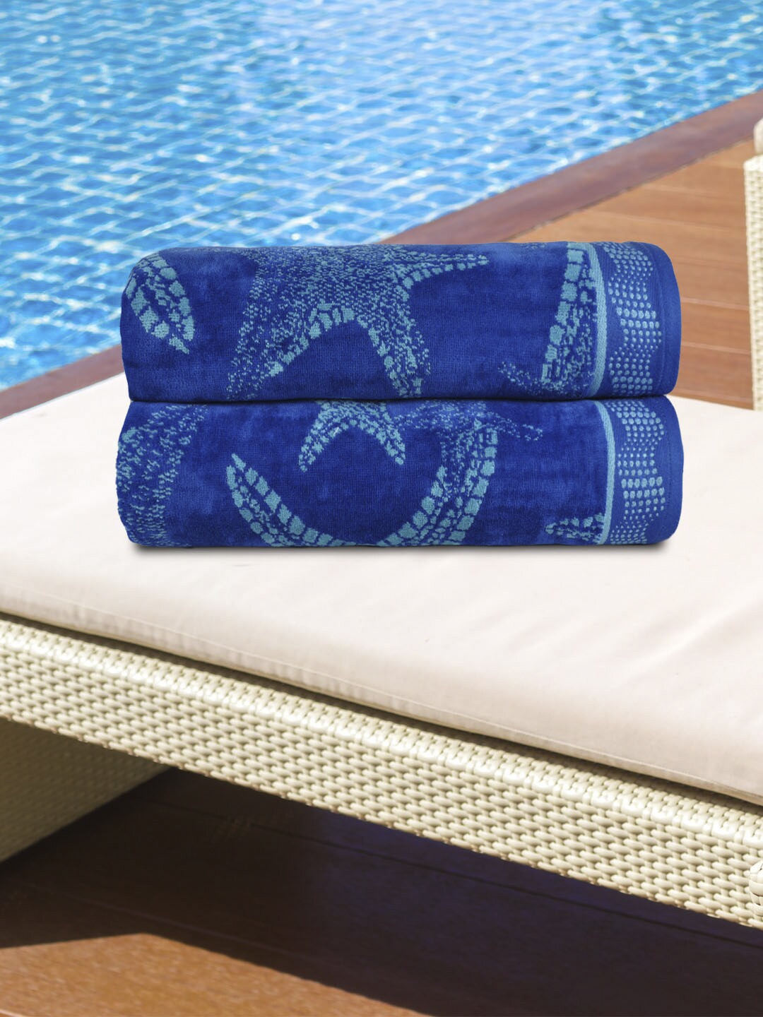 

Trident Set Of 2 Blue Jacquard 450 GSM Antimicrobial Beach Towels