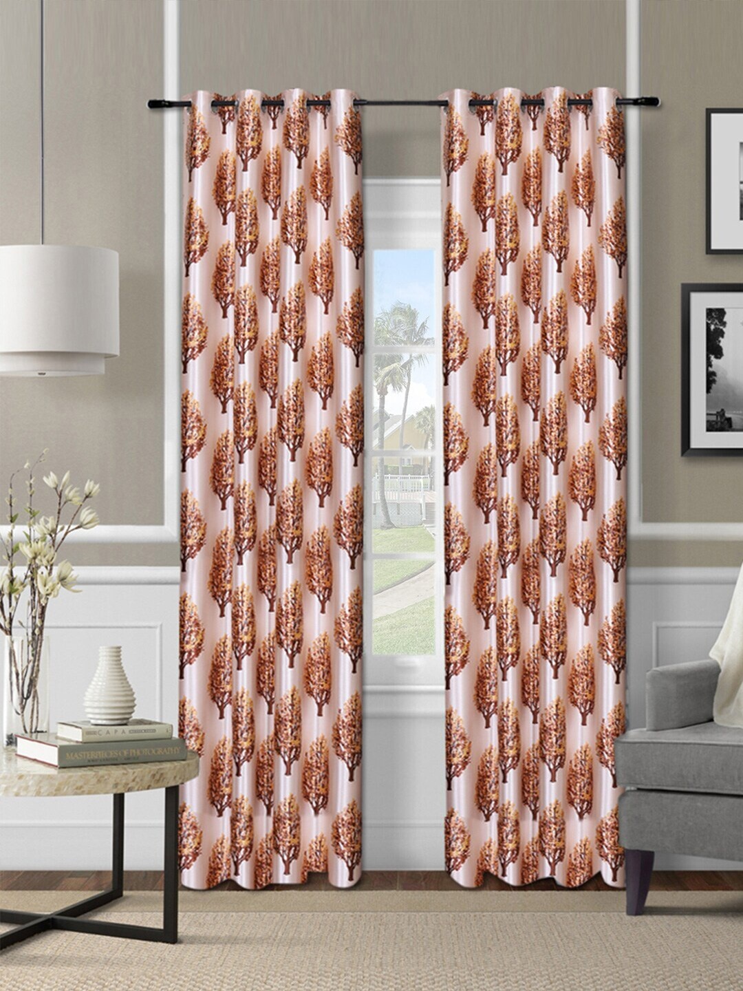 

ROMEE Beige & Brown Set of 2 Ethnic Motifs Room Darkening Long Door Curtain