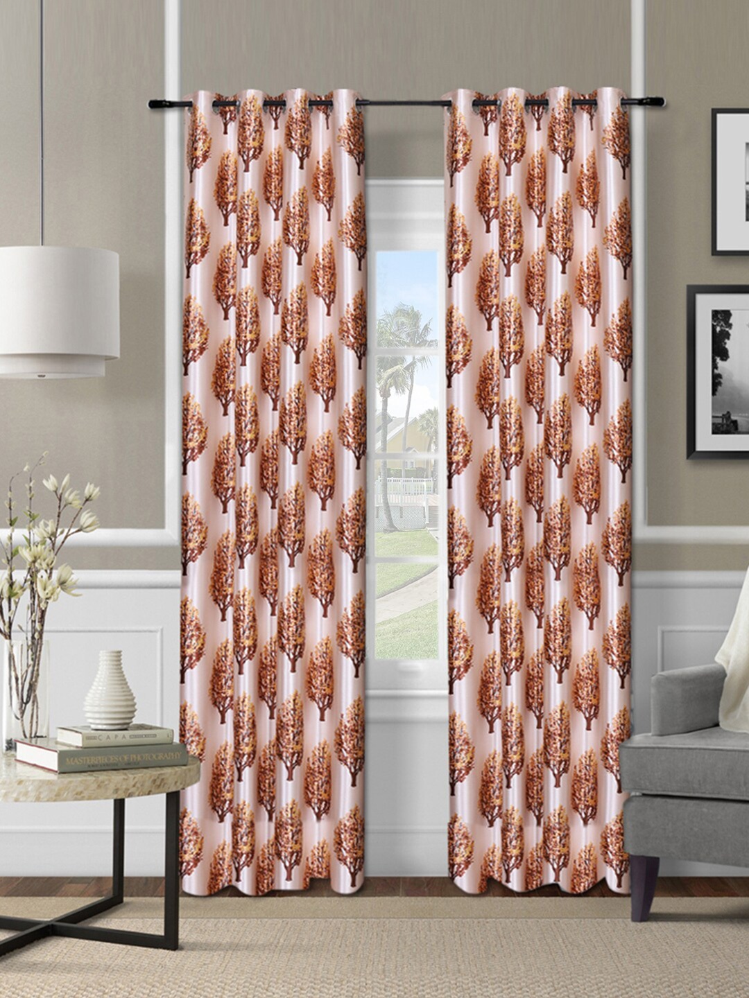 

ROMEE Beige & Brown Set of 2 Ethnic Motifs Room Darkening Door Curtain