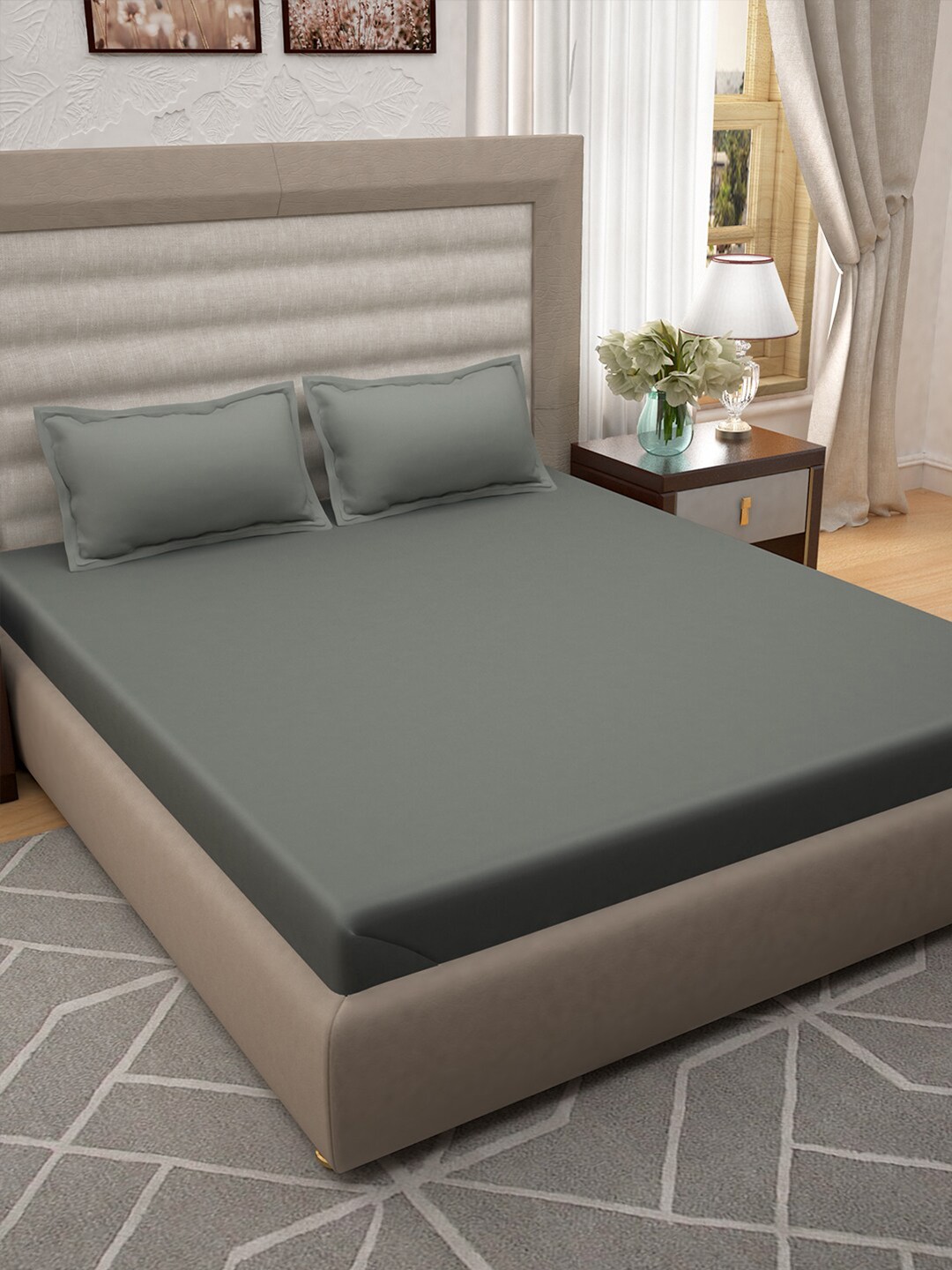 

Story@home Grey 400 TC Pure Cotton King Bedsheet with 2 Pillow Covers