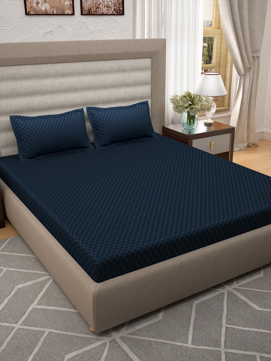 

Story@home Navy Blue 400 TC Pure Cotton King Bedsheet with 2 Pillow Covers
