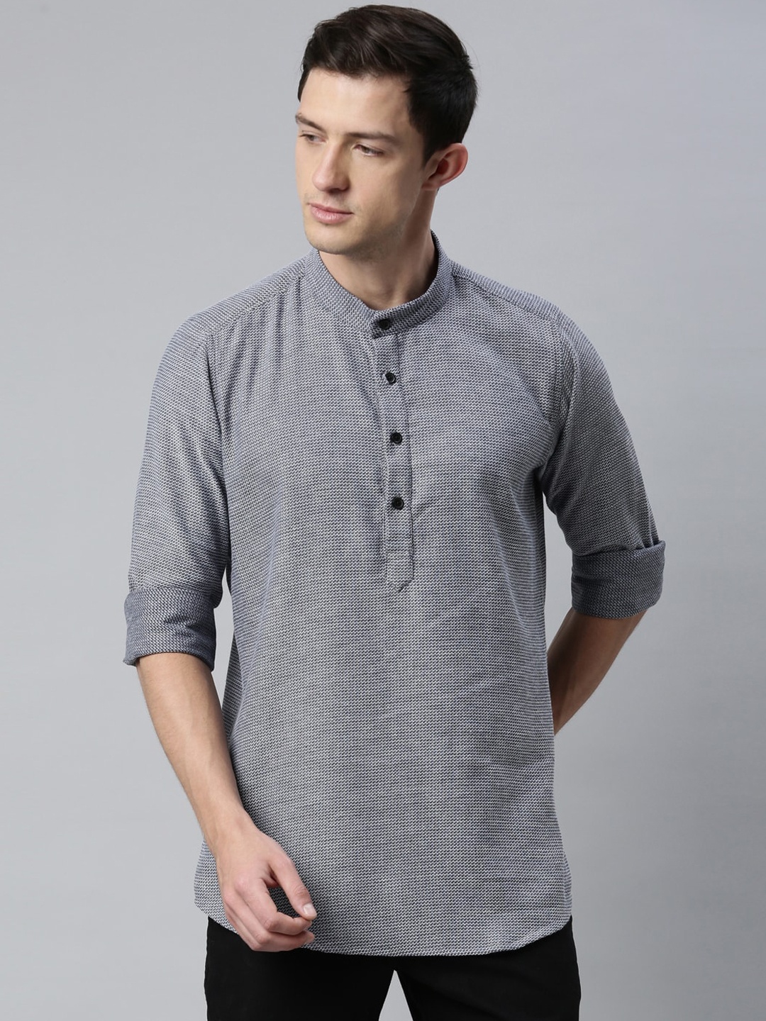 

Cross Court Men Grey Geometric Woven Design Pure Cotton Kurta
