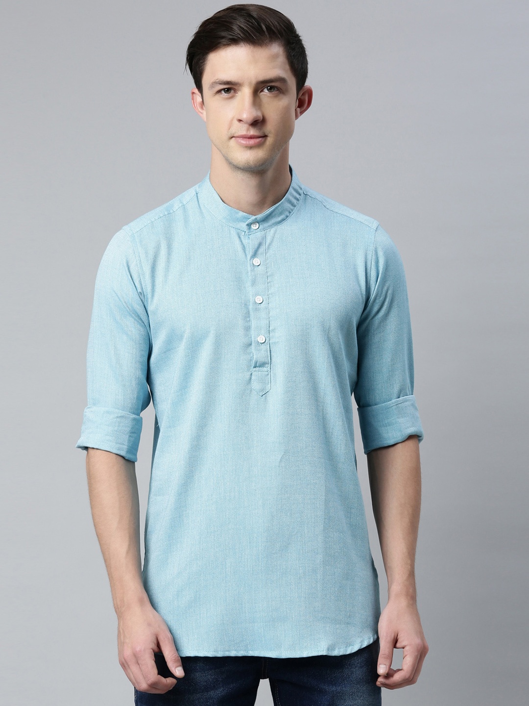 

Cross Court Men Turquoise Blue Pure Cotton Kurta