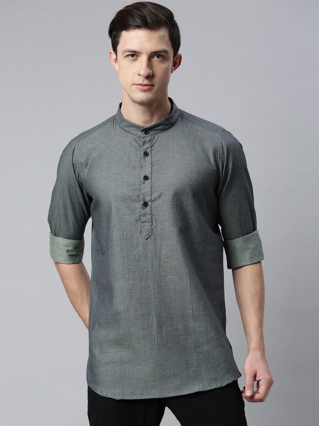 

Cross Court Men Grey Thread Work Dobby Kurta