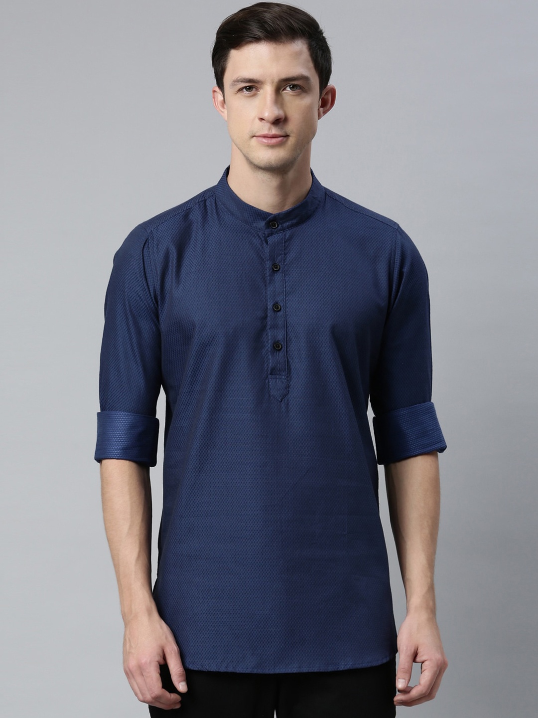 

Cross Court Men Blue Textured Kurta