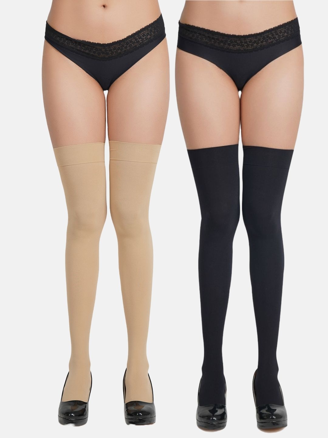 

N2S NEXT2SKIN Women Pack of 2 Opaque Thigh High Stockings, Beige