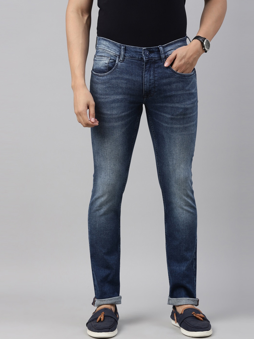 

American Bull Men Blue Skinny Fit Mildly Distressed Heavy Fade Jeans