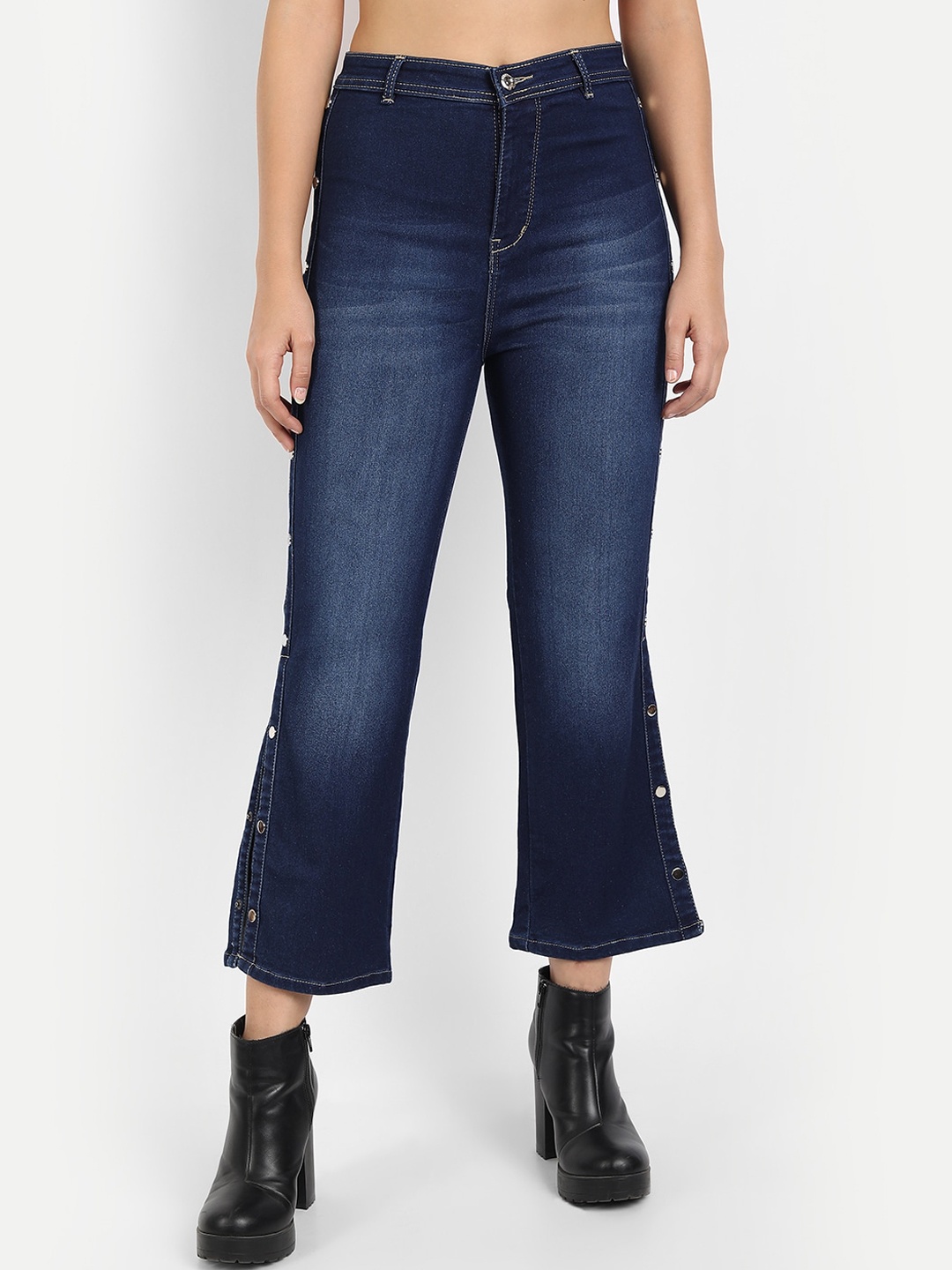 

BROADSTAR Women Navy Blue Straight Fit High-Rise Heavy Fade Jeans