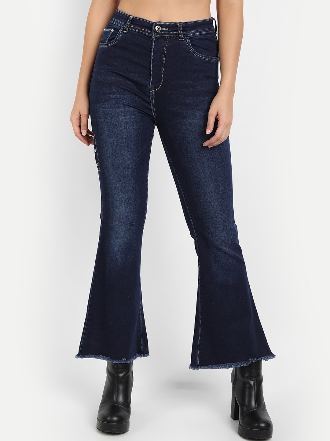 

BROADSTAR Women Navy Blue Bootcut High-Rise Light Fade Stretchable Jeans