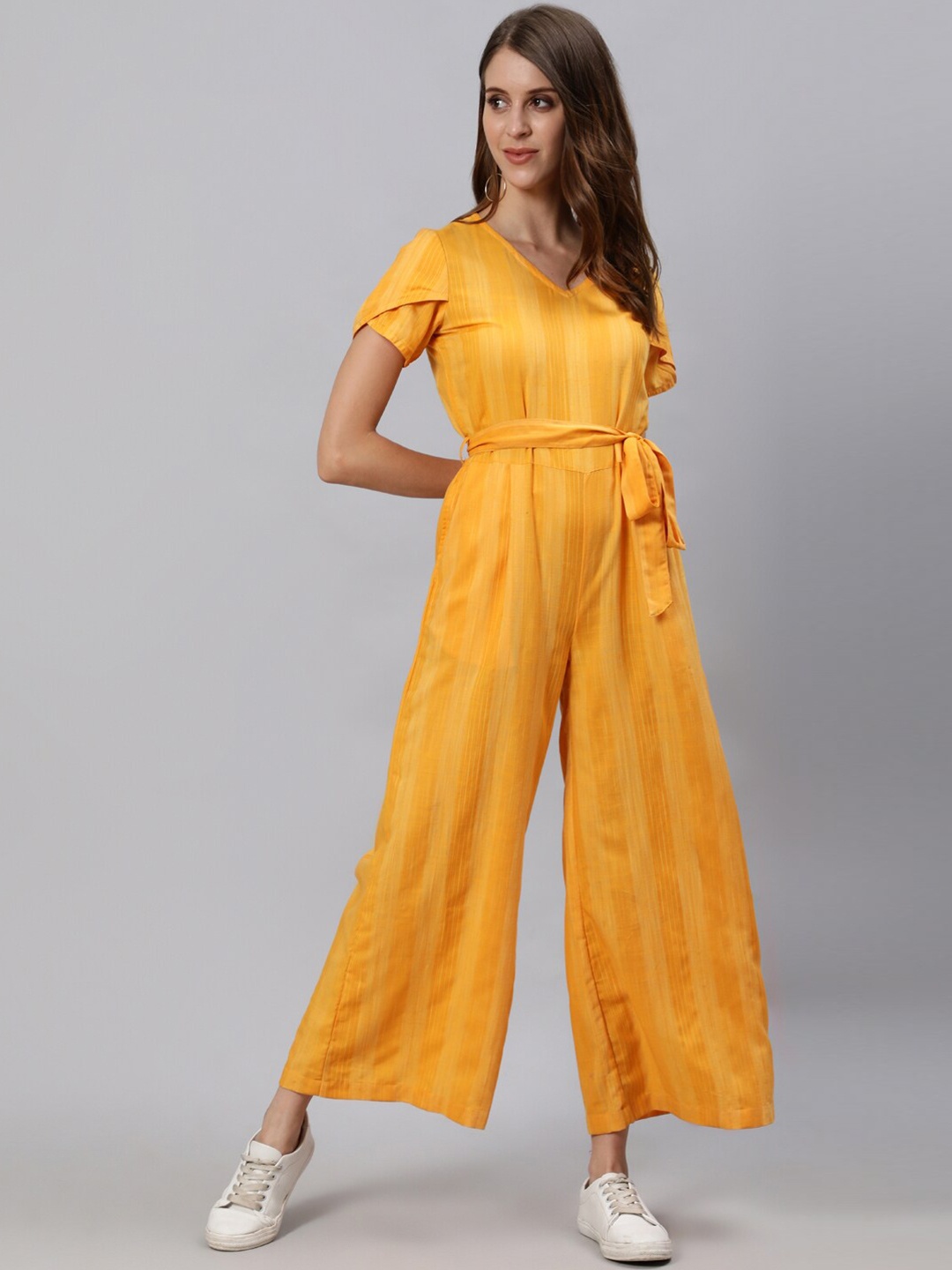 

Jaipur Kurti Yellow Striped Basic Jumpsuit