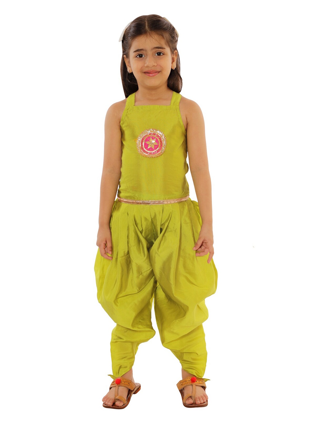 

Chipbeys Girls Green & Pink Basic Dhoti Style long Jumpsuit with Embellished