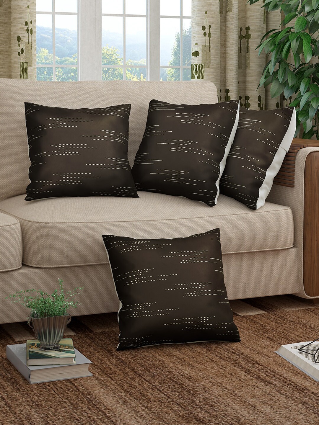 

Story@home Brown & White Set of 4 Striped Square Cushion Covers